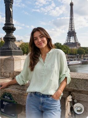 Cara Gianni Disney Paris Lime Green Linen Shirt M